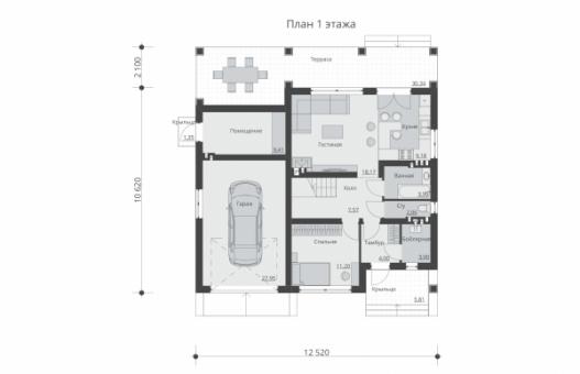 Проект одноэтажного жилого дома с  террасой и мансардой